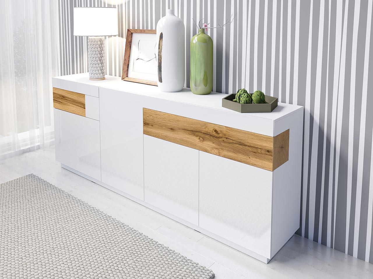 Storage cabinet SILKE SE25 white gloss / wotan oak