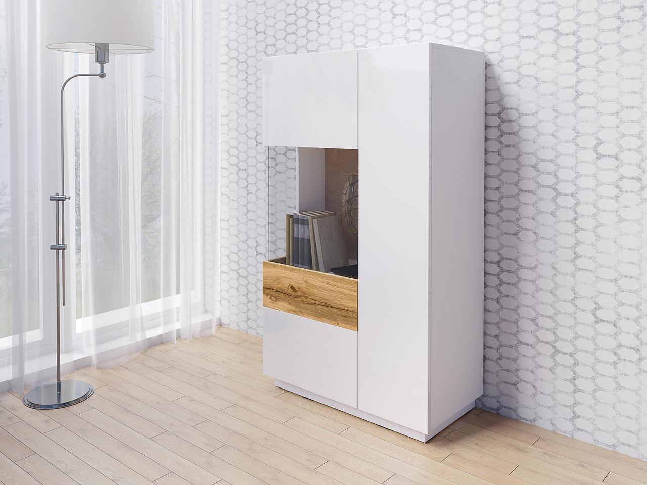 Storage cabinet SILKE SE42 white gloss / wotan oak