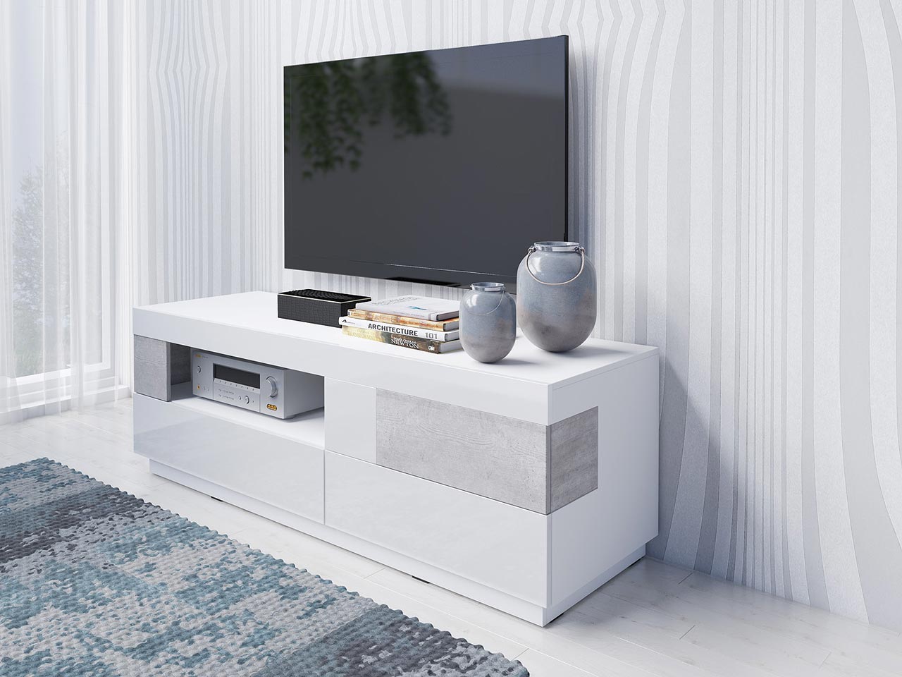 TV Stand SILKE SE41 white gloss / concrete
