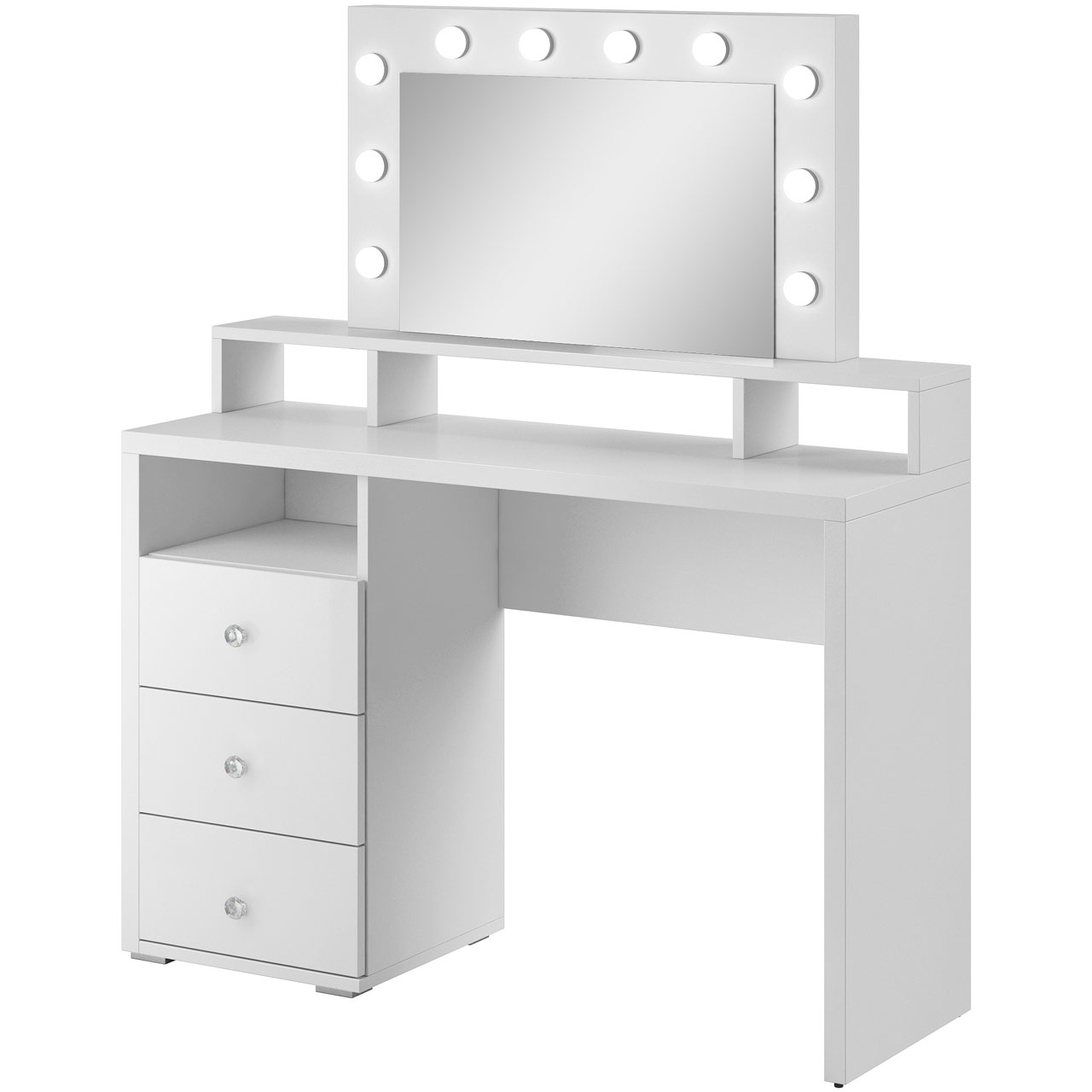 Dressing table with mirror and lighting DIVA white
