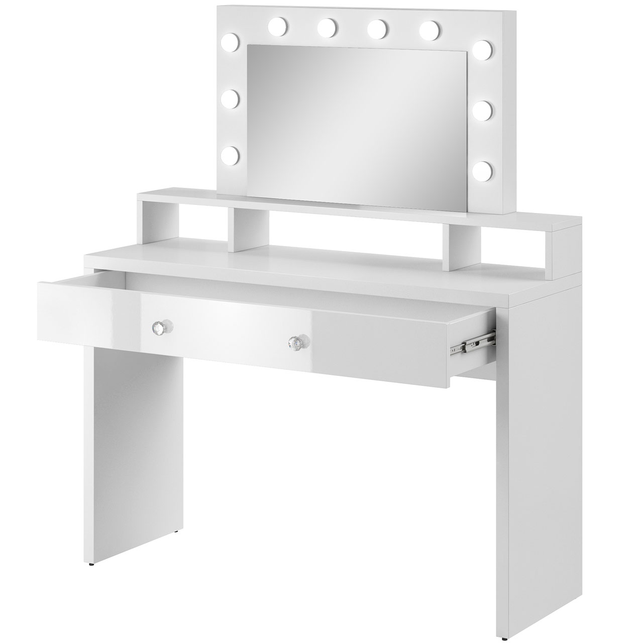 Dressing table with mirror and lighting ARIA white / white gloss