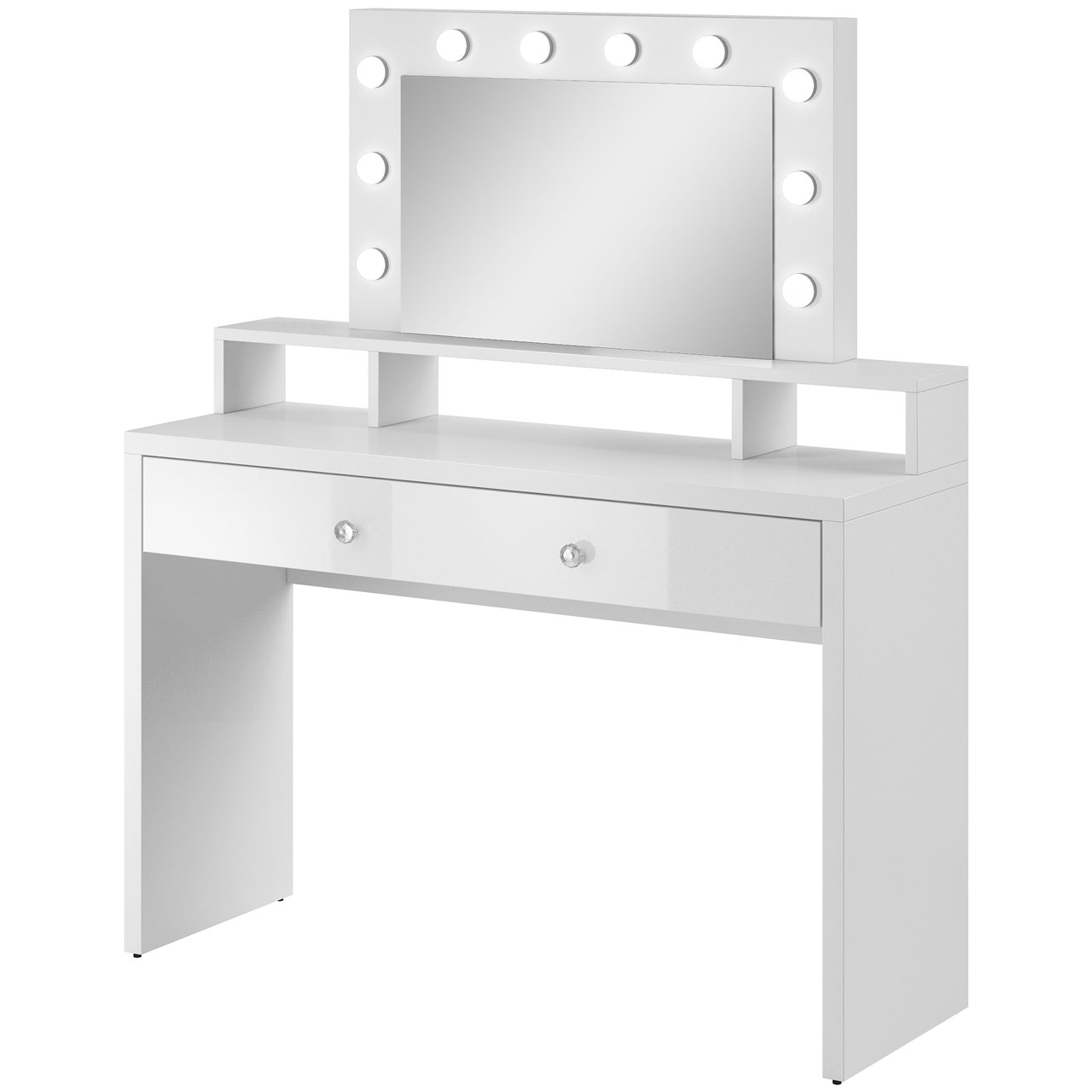 Dressing table with mirror and lighting ARIA white / white gloss