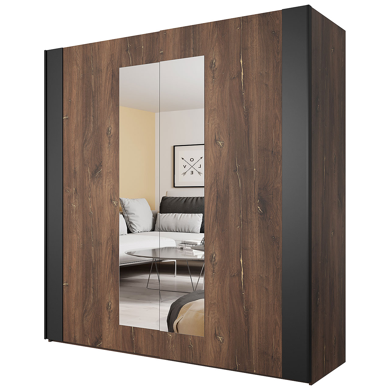 Sliding wardrobe with mirror SIGMA SG18 flagstaff oak copper / black