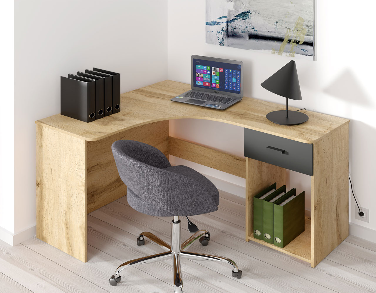 Corner desk CORNER 03 wotan oak / black