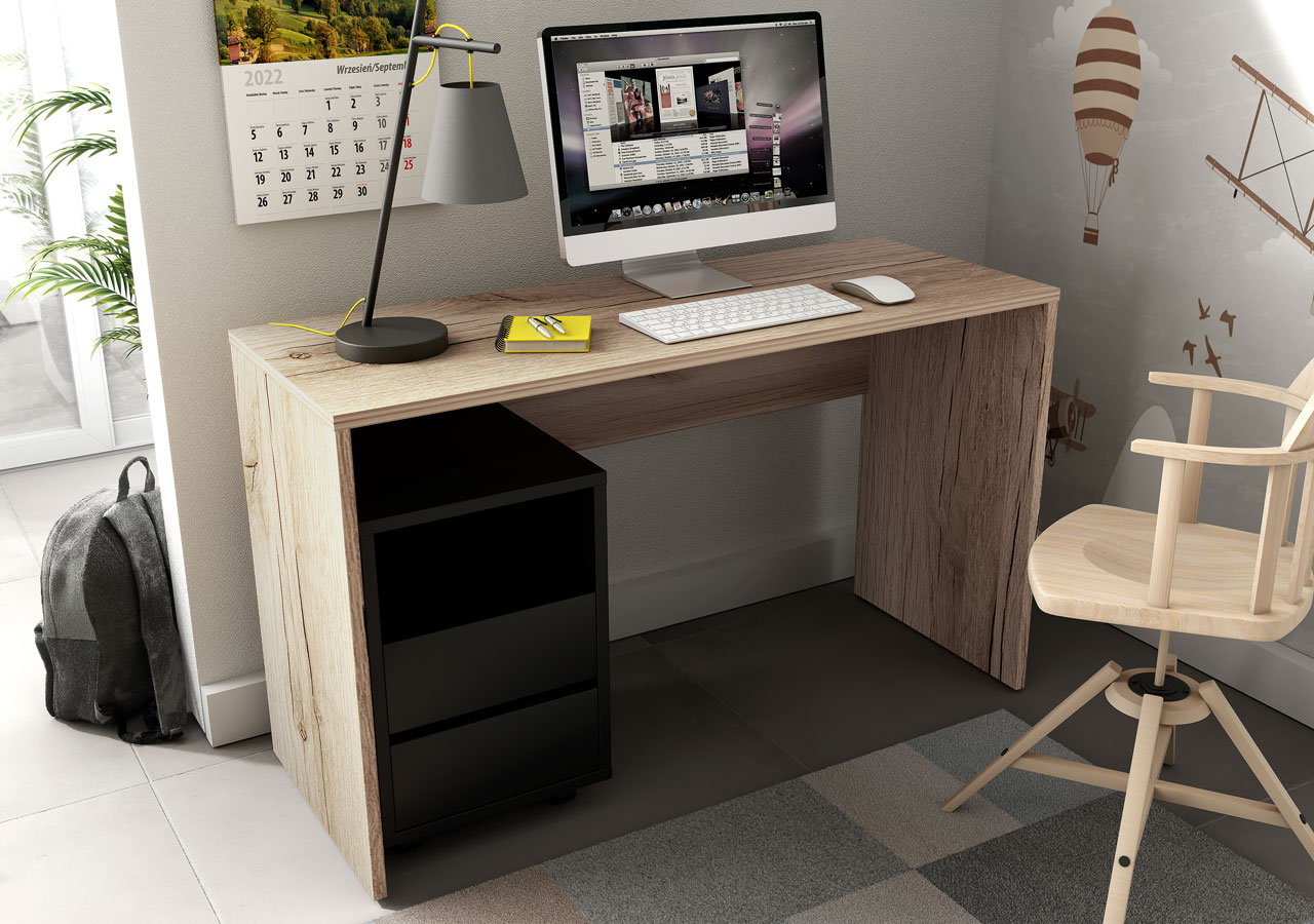 Desk with storage unit AGAPI 07 oak grand natural / black