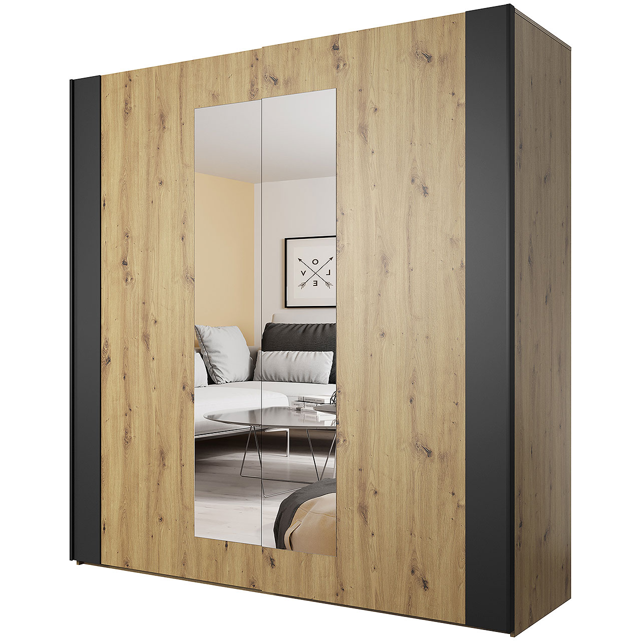 Sliding wardrobe with mirror SIGMA SG18 artisan oak / black