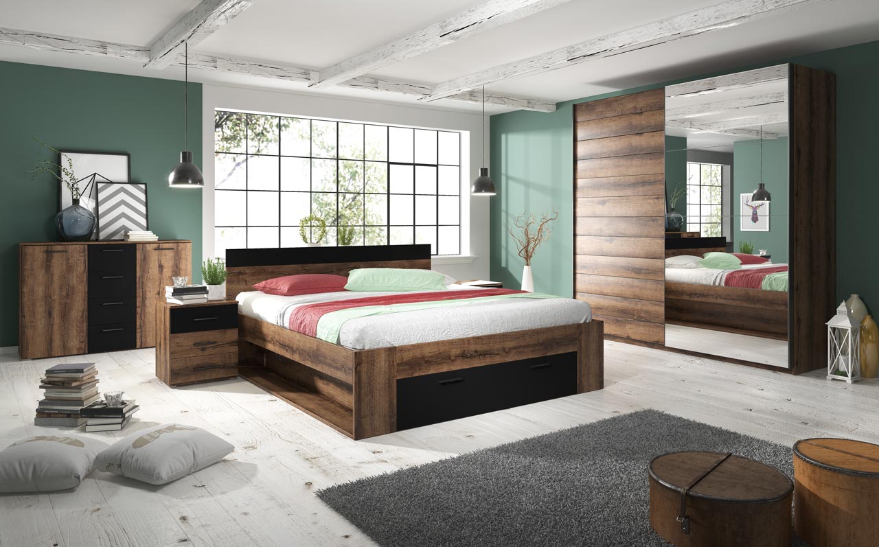 Bed with drawers 160x200 BETA BE91 monastery oak / black