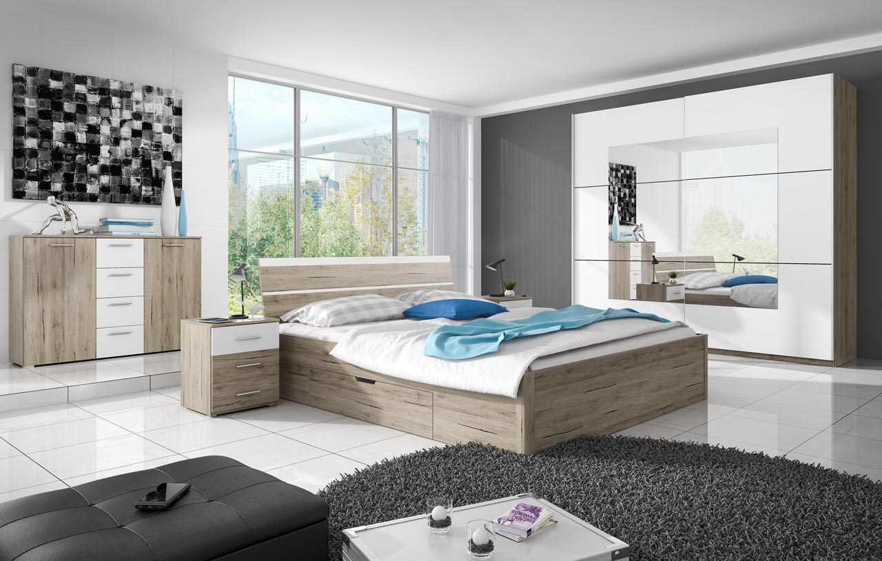 Bed with drawers 160x200 BETA BE51 san remo light / white