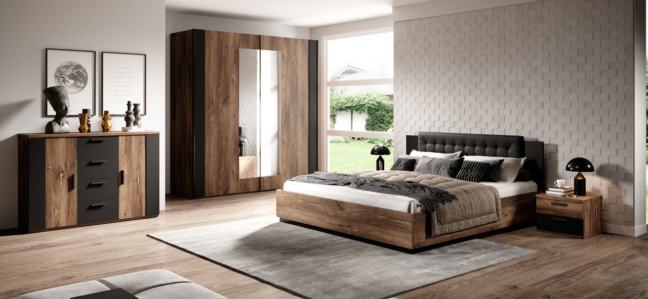 Bed 160x200 SIGMA SG31 oak flagstaf copper / black