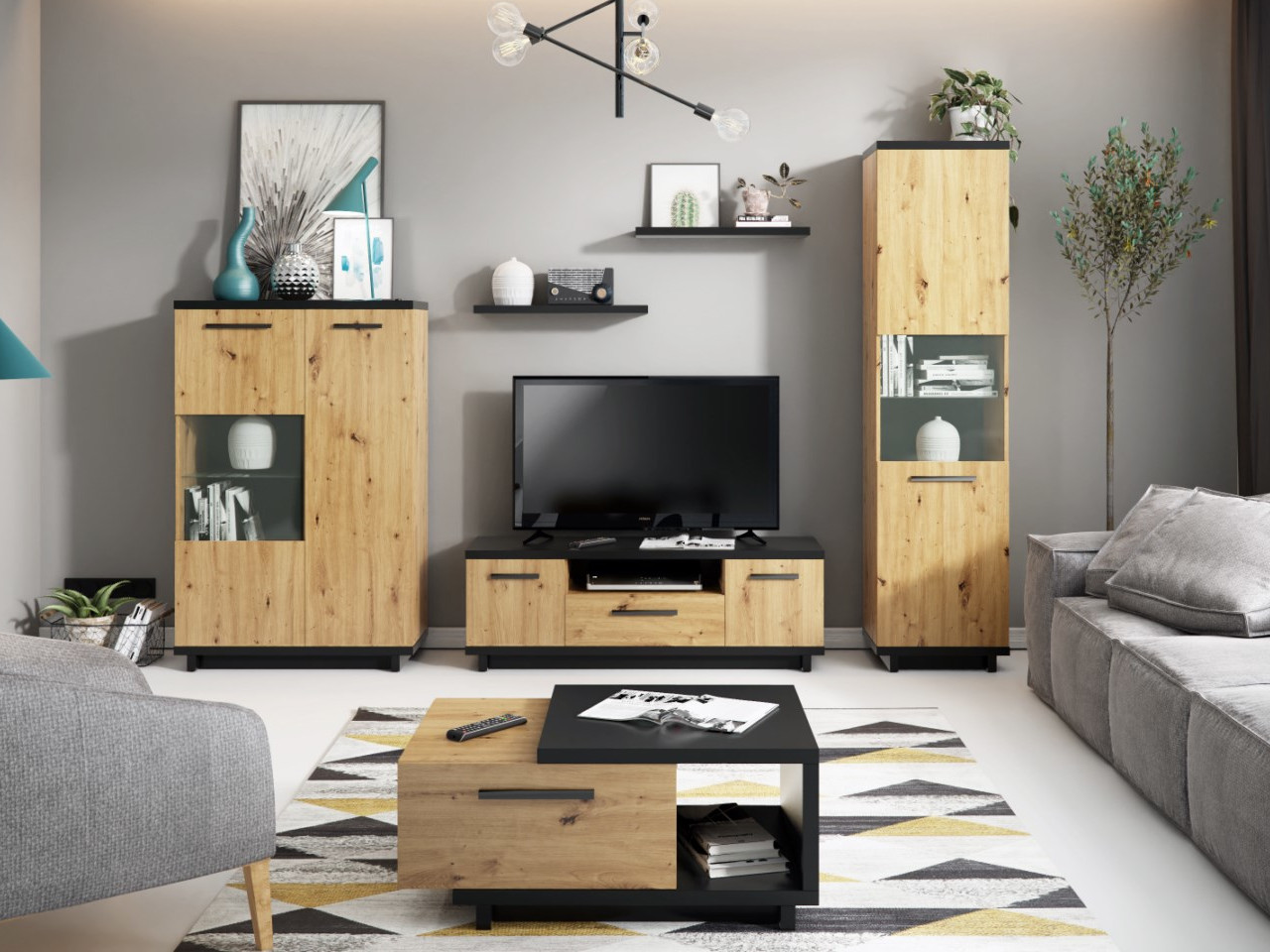 TV Stand INES IN02 artisan oak / black