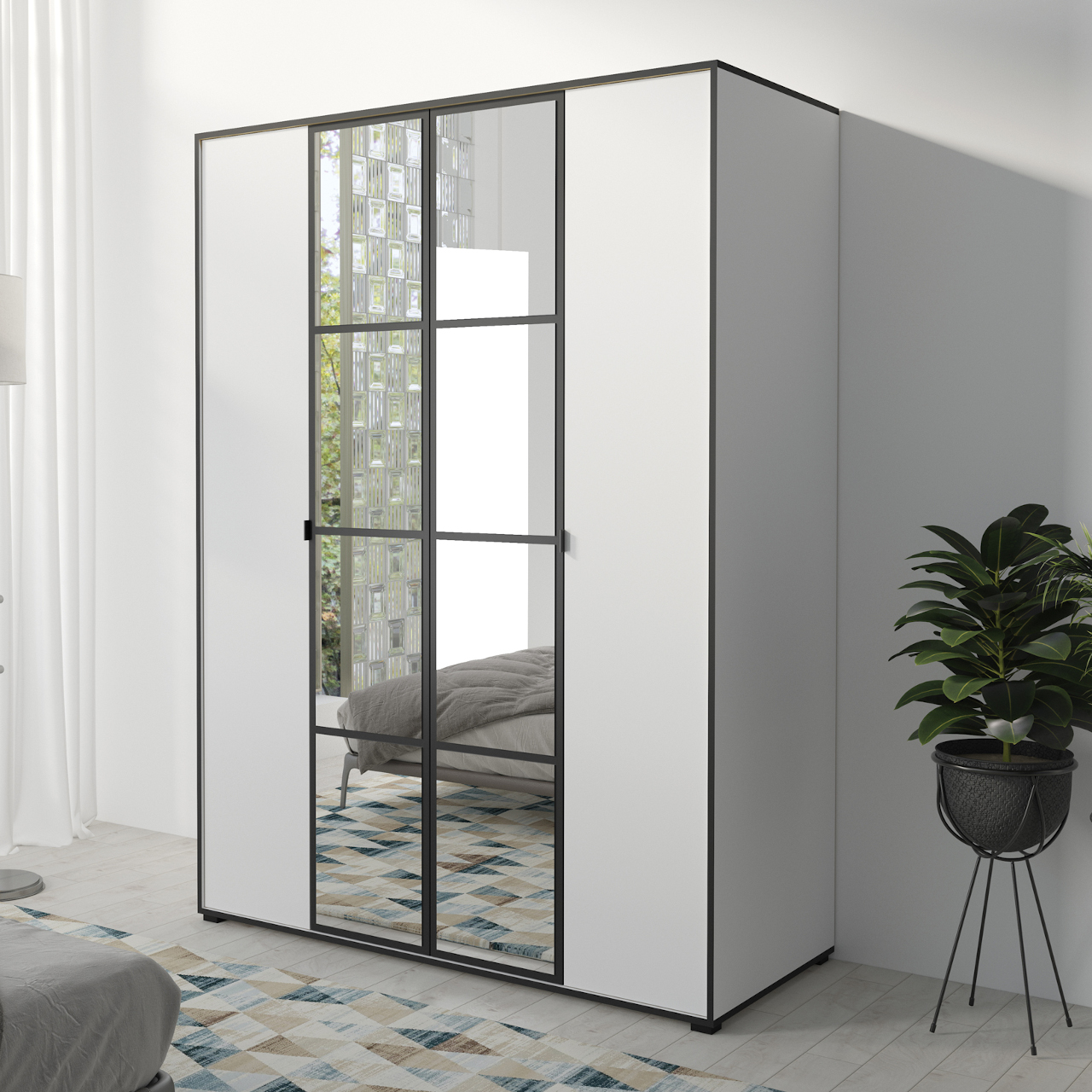 Sliding wardrobe with mirror OSLO I 150 white / black