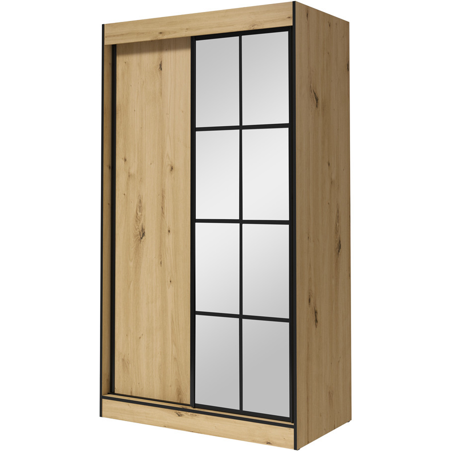 Sliding wardrobe with mirror OSLO II 120 artisan oak / black