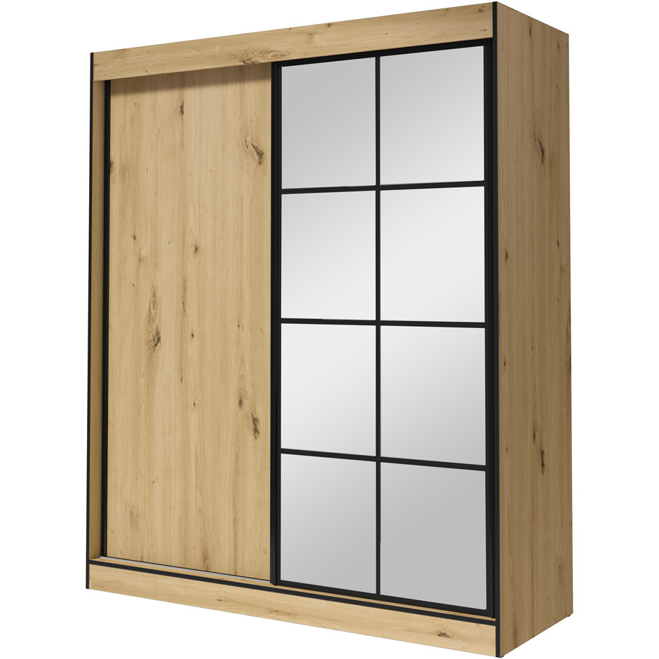 Sliding wardrobe with mirror OSLO II 180 artisan oak / black