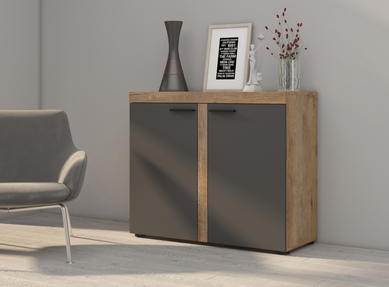 Storage cabinet RUMBA / RODOS 2D lefkas oak / graphite