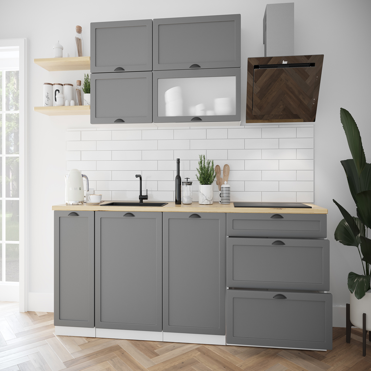 Kitchen Cabinets Set ADELE 2 grey matt