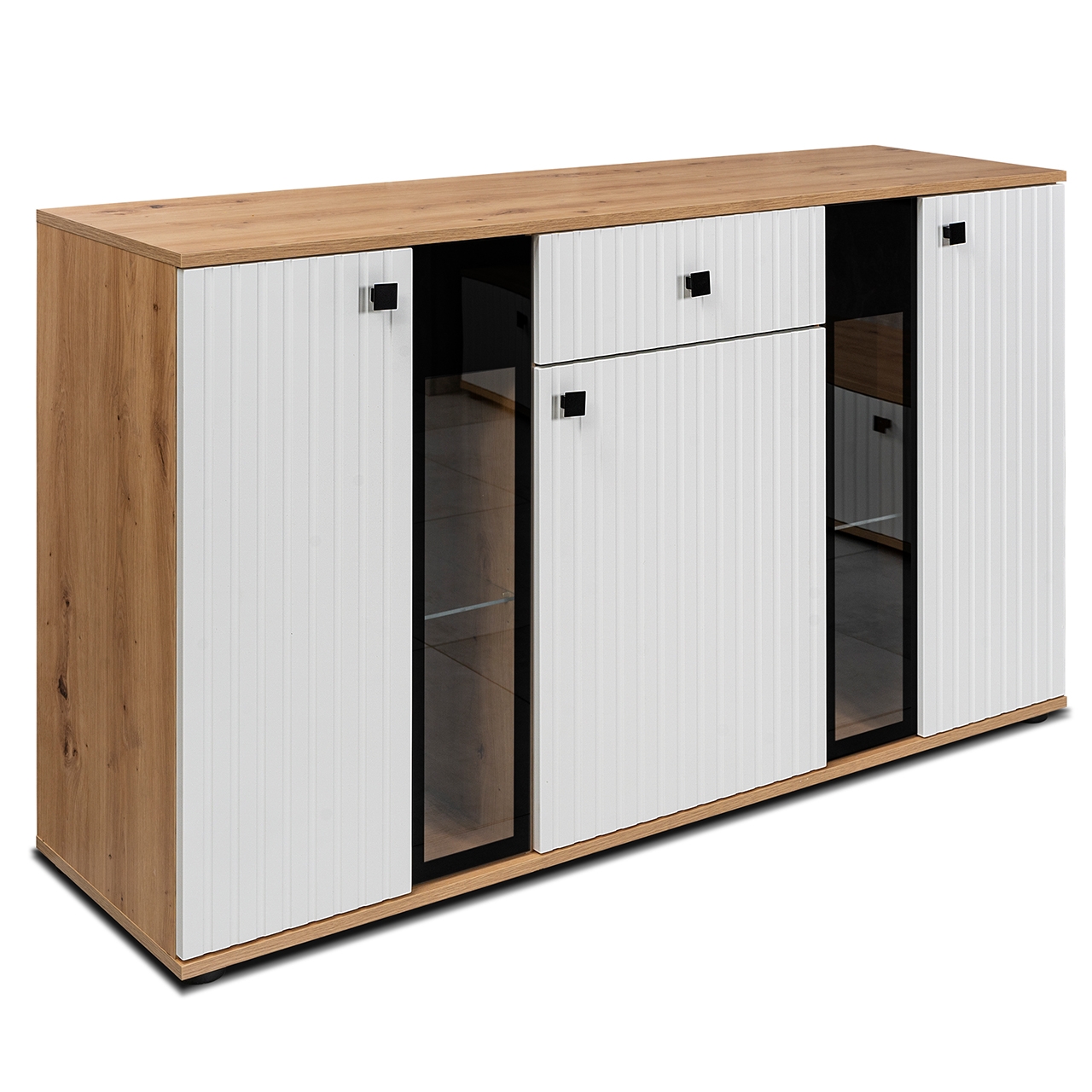 Storage cabinet SALSA SLATS artisan oak / white