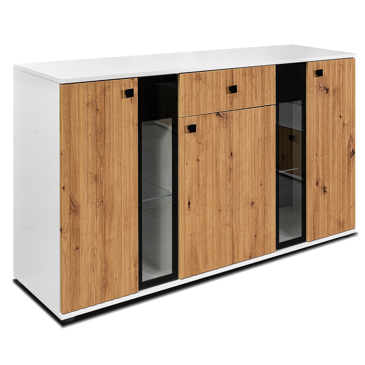 Storage cabinet SALSA SLATS white / artisan oak