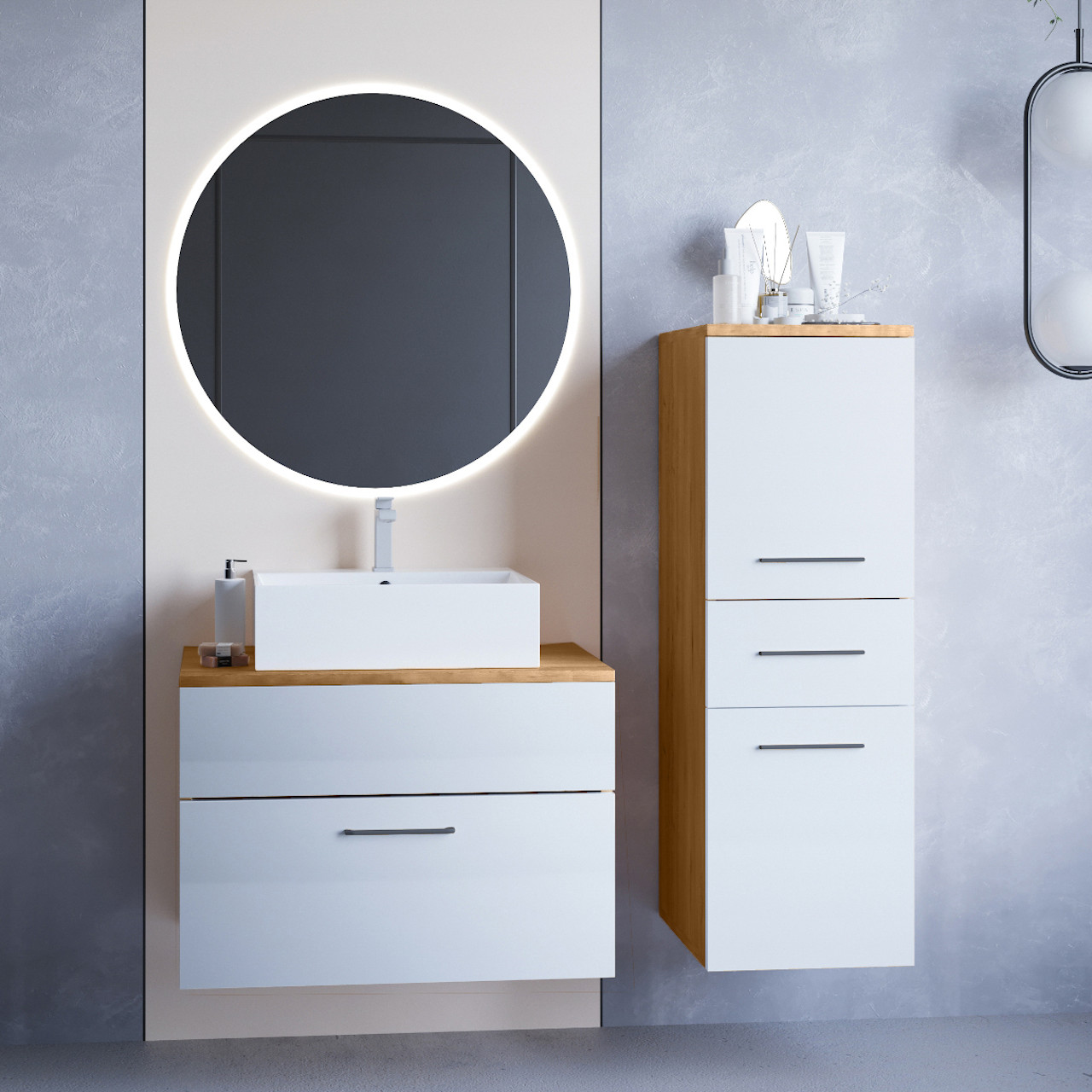 Bathroom Furniture BUSTO LED artisan oak / white gloss