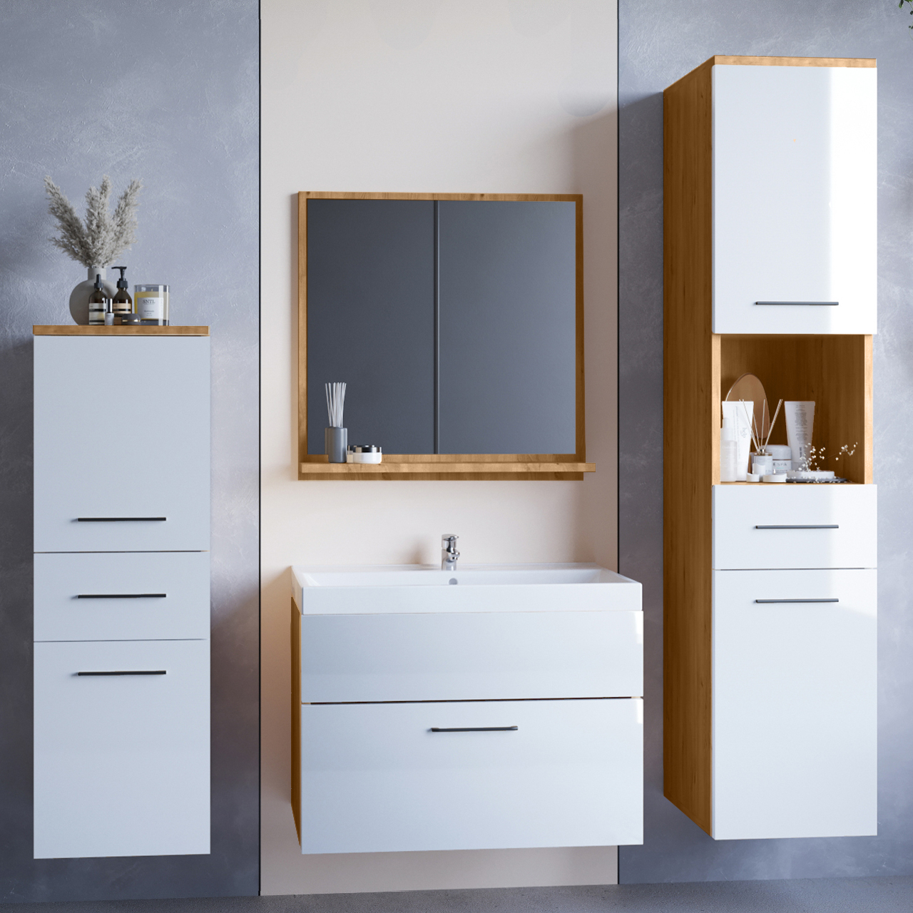Bathroom Furniture LUPO artisan oak / white gloss