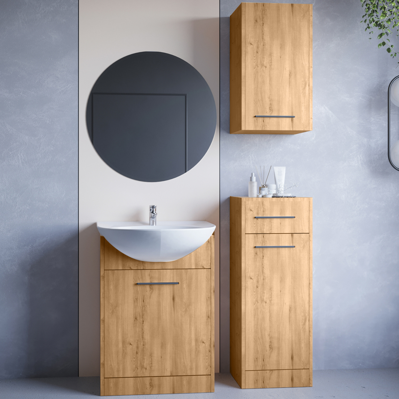 Bathroom Furniture with Mirror NEPPA artisan oak