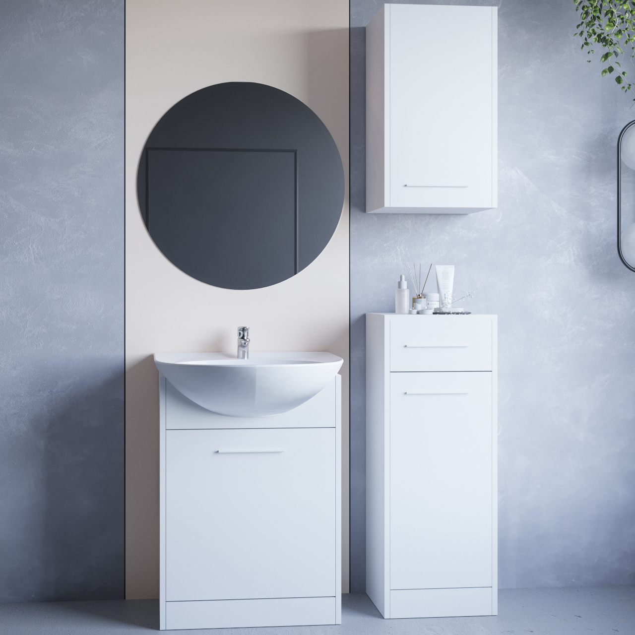Bathroom Furniture with Mirror NEPPA white laminate