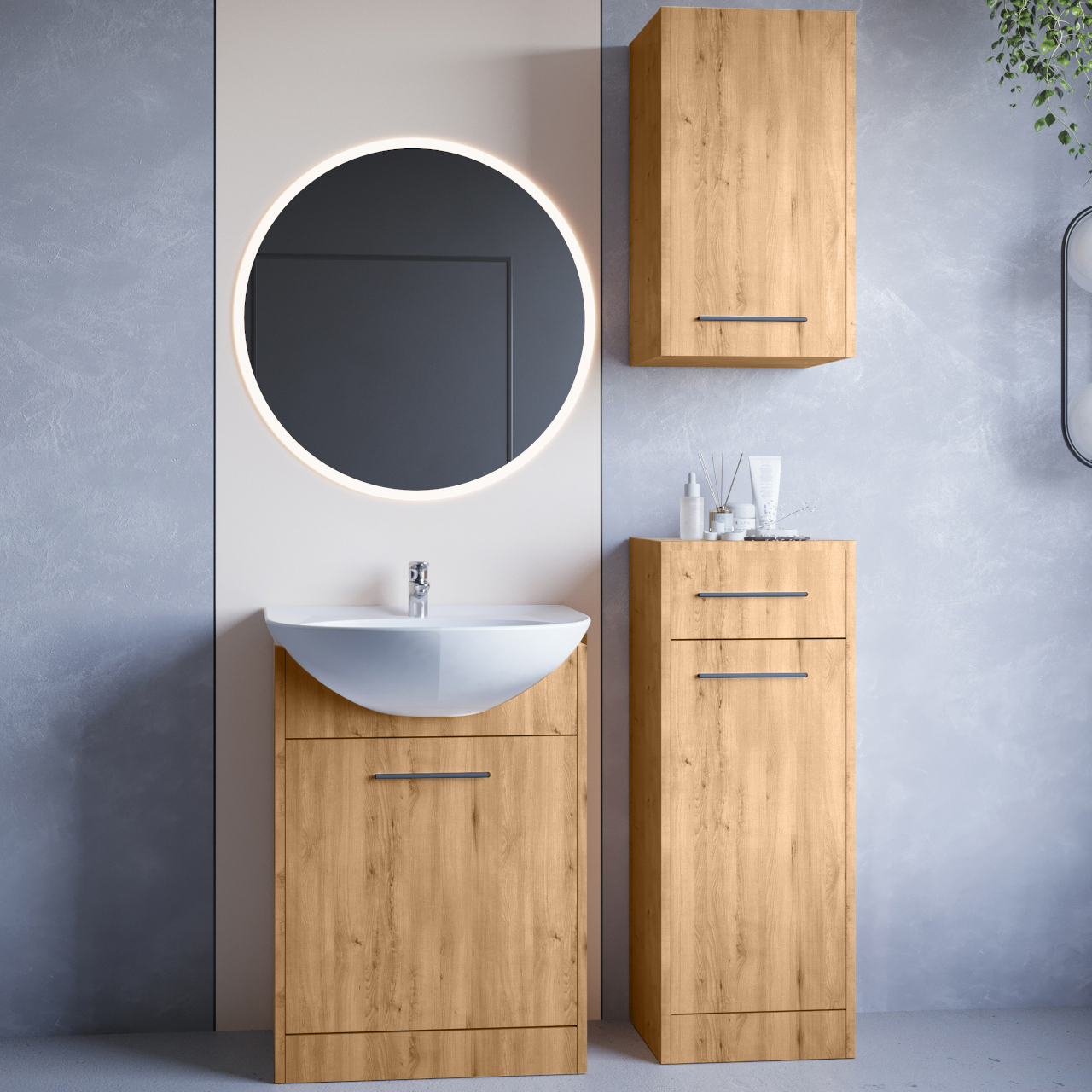 Bathroom Furniture with Mirror NEPPA LED artisan oak