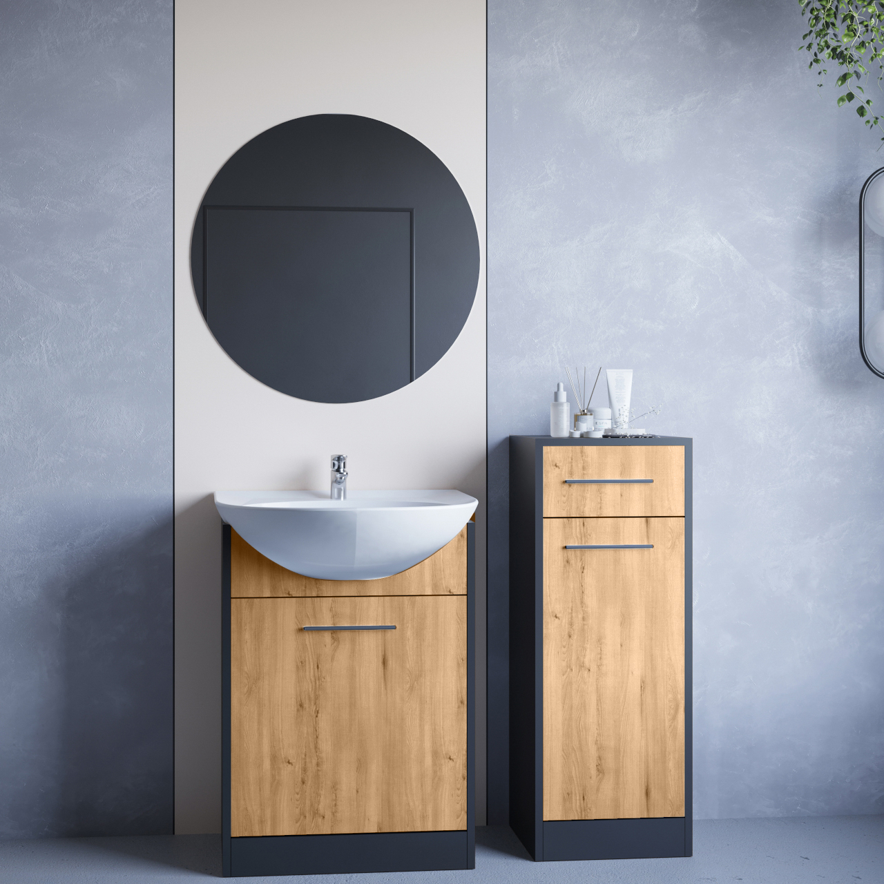 Bathroom Furniture with Mirror NEPPA MINI black / artisan oak