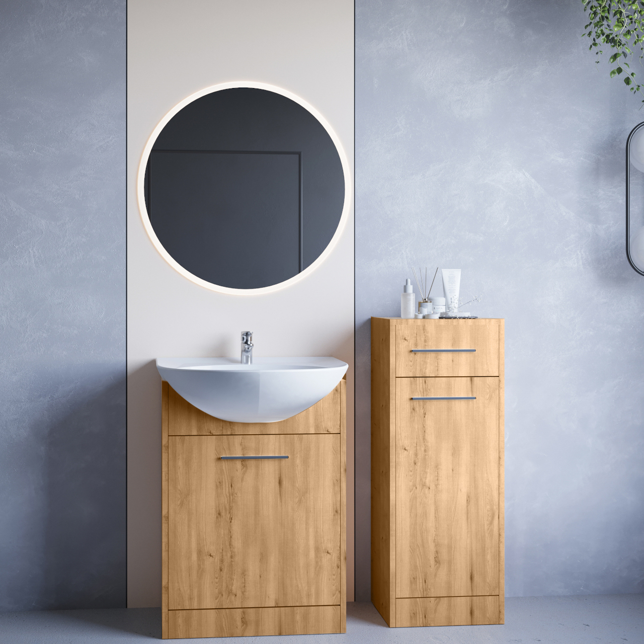 Bathroom Furniture with Mirror NEPPA MINI LED artisan oak