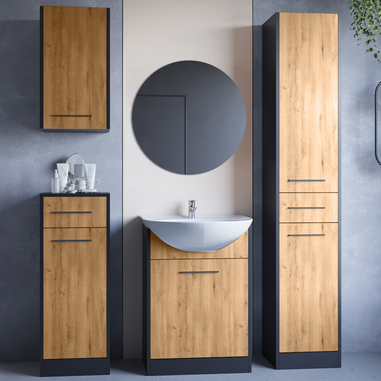 Bathroom Furniture with Mirror SLIDO black / artisan oak