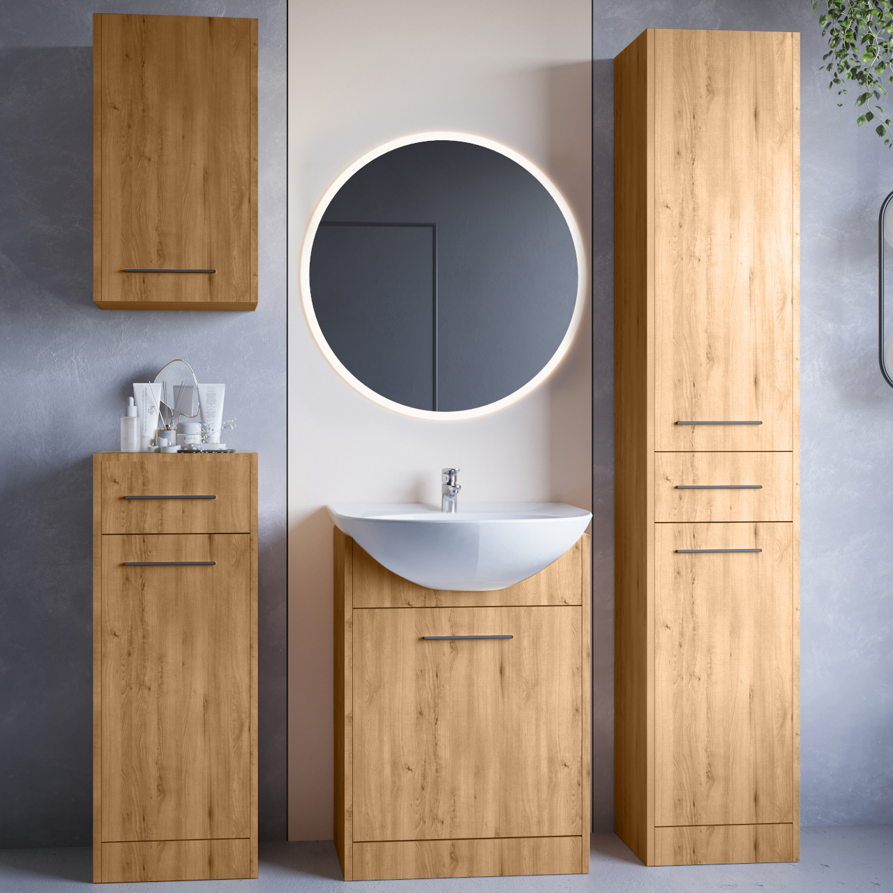 Bathroom Furniture with Mirror SLIDO LED artisan oak
