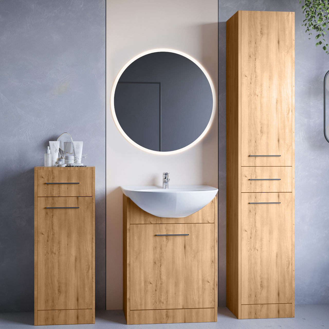 Bathroom Furniture with Mirror SLIDO MINI LED artisan oak
