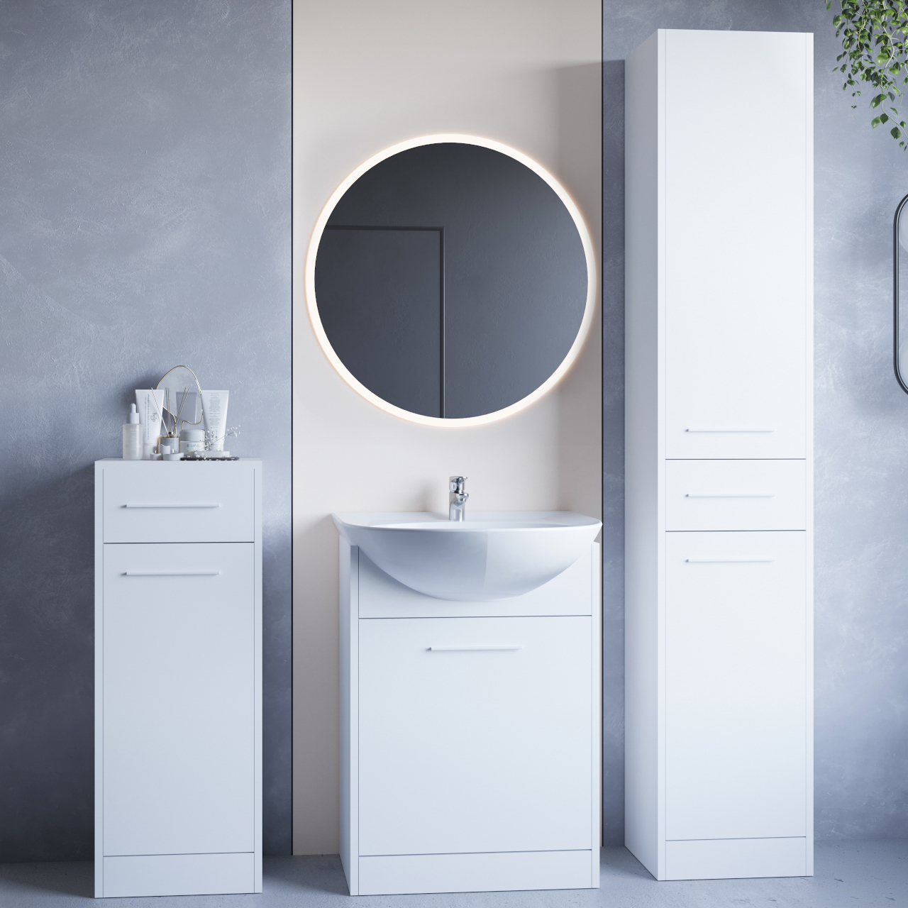 Bathroom Furniture with Mirror SLIDO MINI LED white laminate