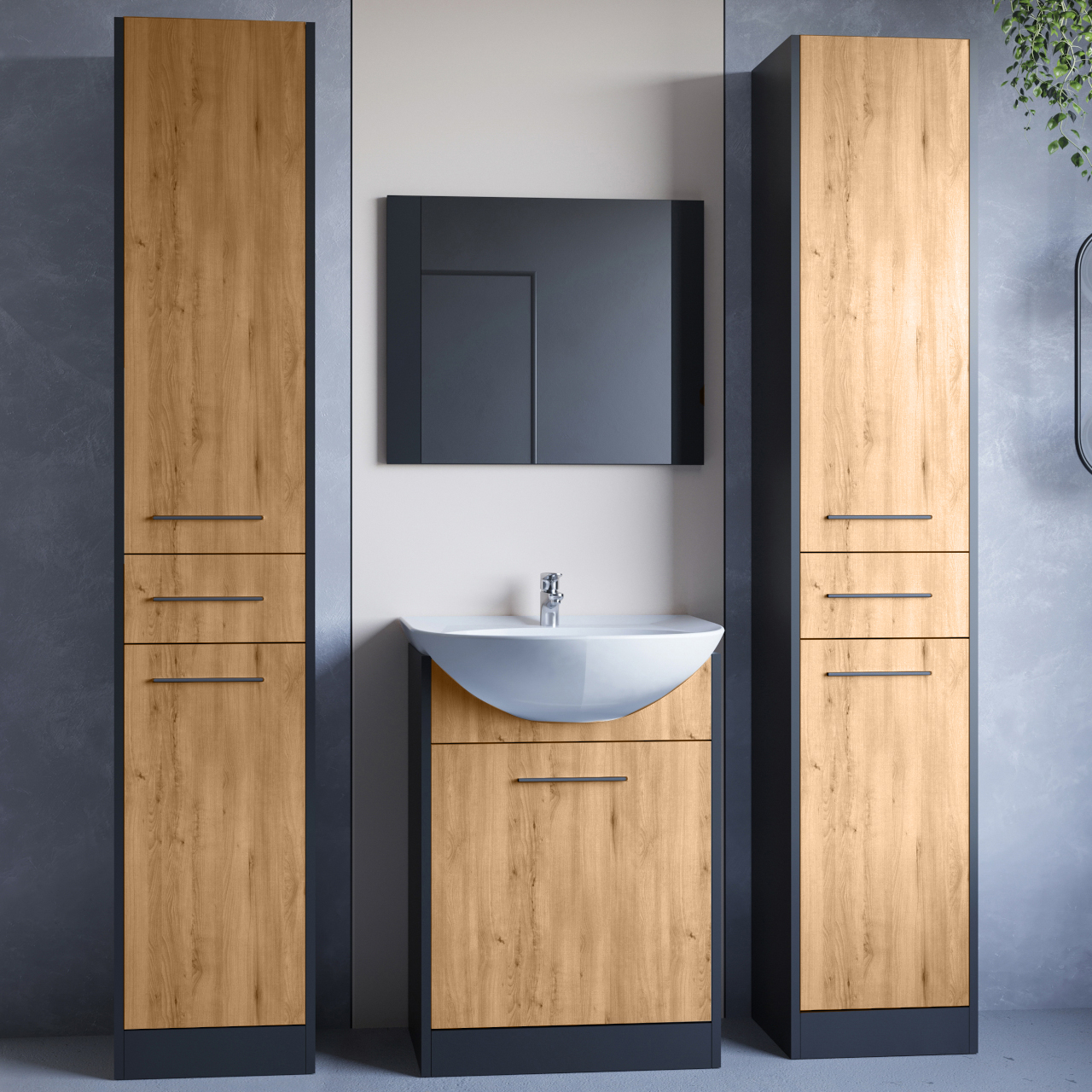 Bathroom Furniture SLIM MAX black / artisan oak