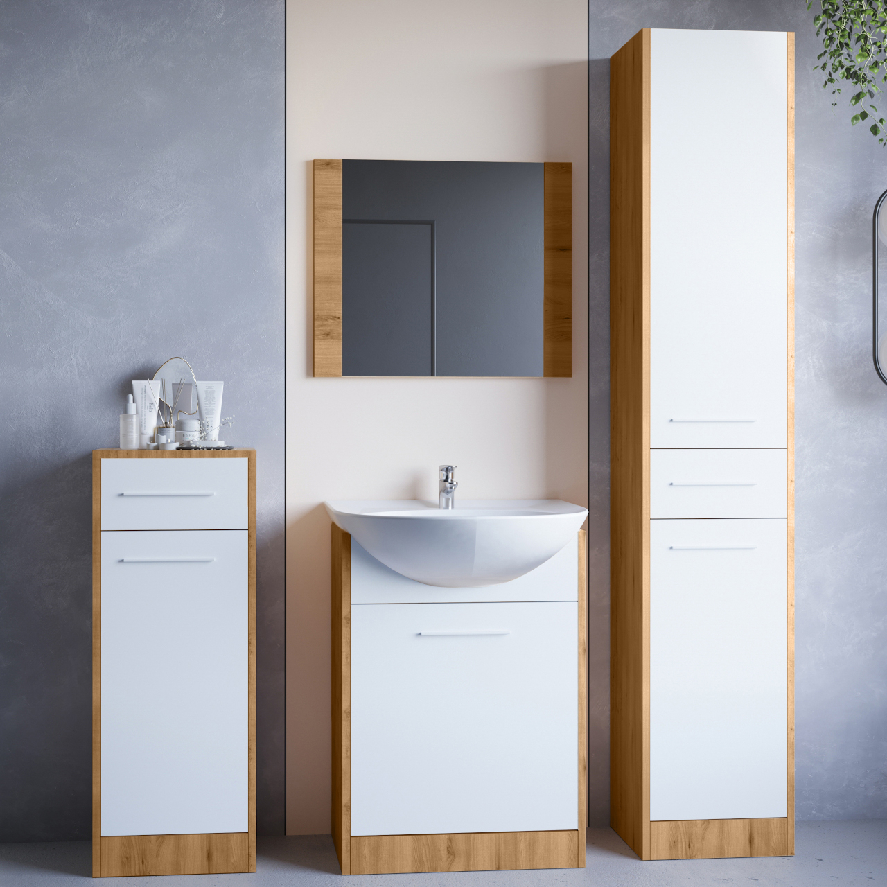 Bathroom Furniture SLIM MINI artisan oak / white