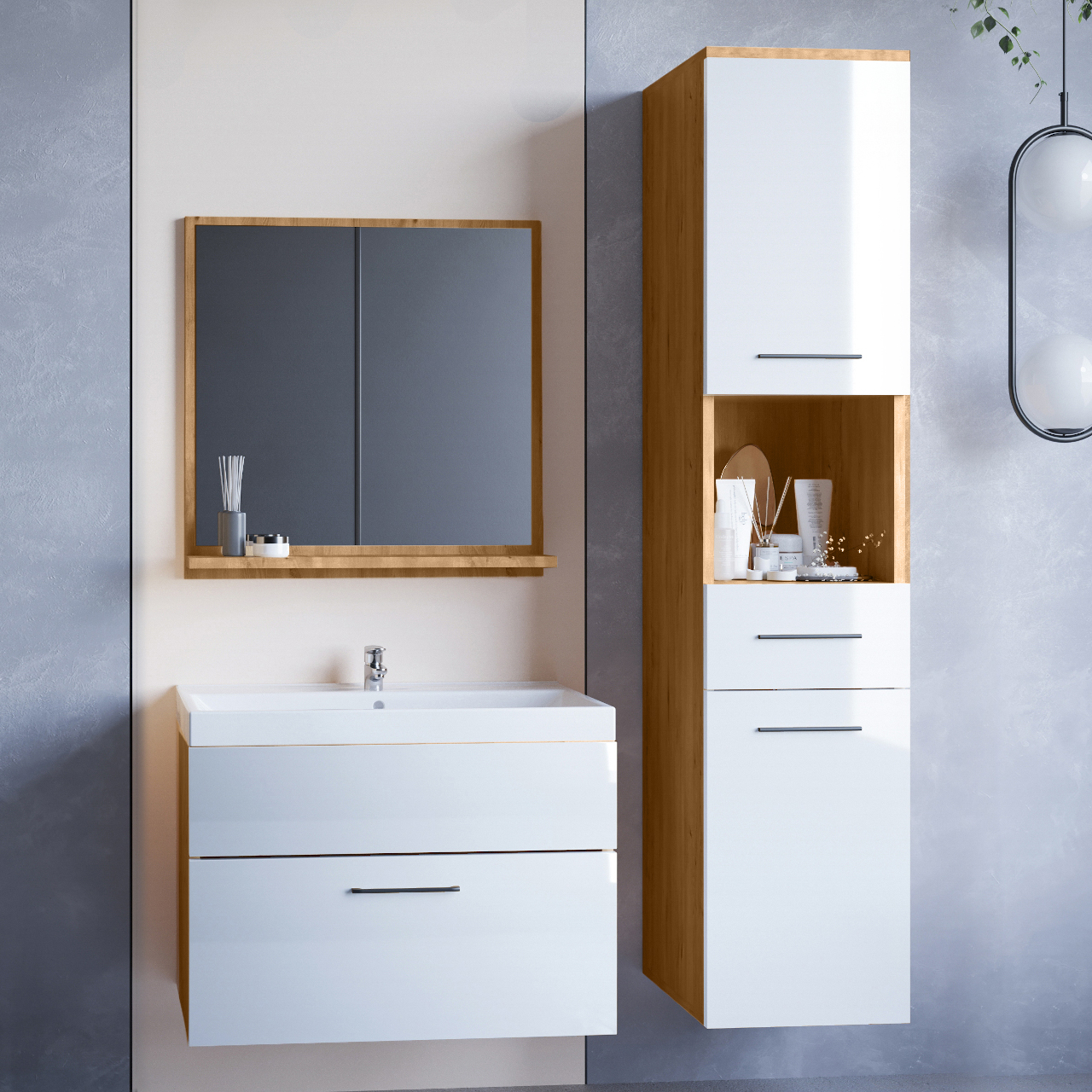 Bathroom Furniture TIPO artisan oak / white gloss