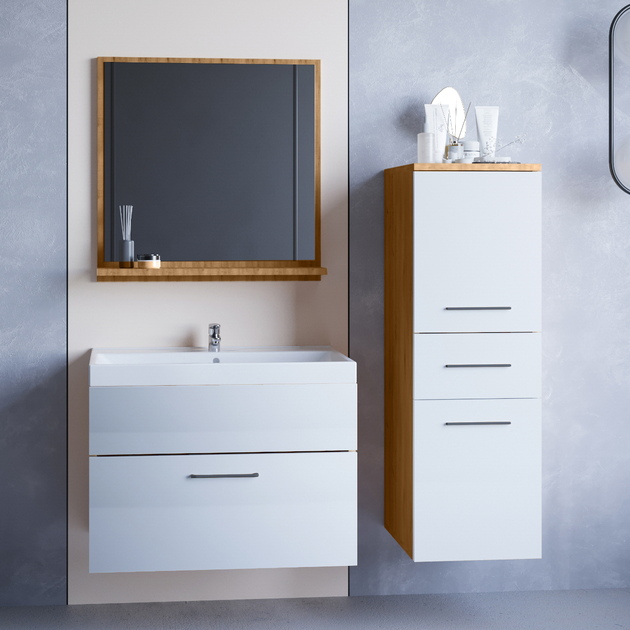 Bathroom Furniture TIPO MINI artisan oak / white gloss