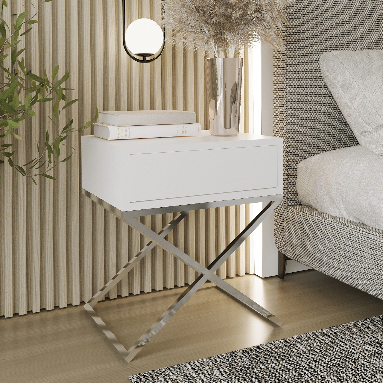 Bedside cabinet SIENA white / chrome