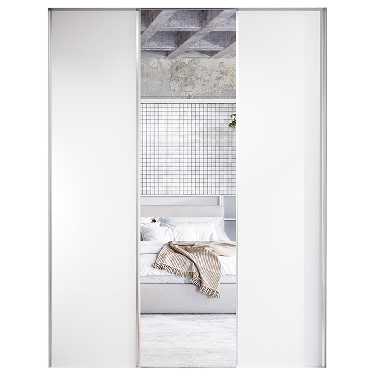 Siding door with mirror for wardrobe MERV F1 150 white