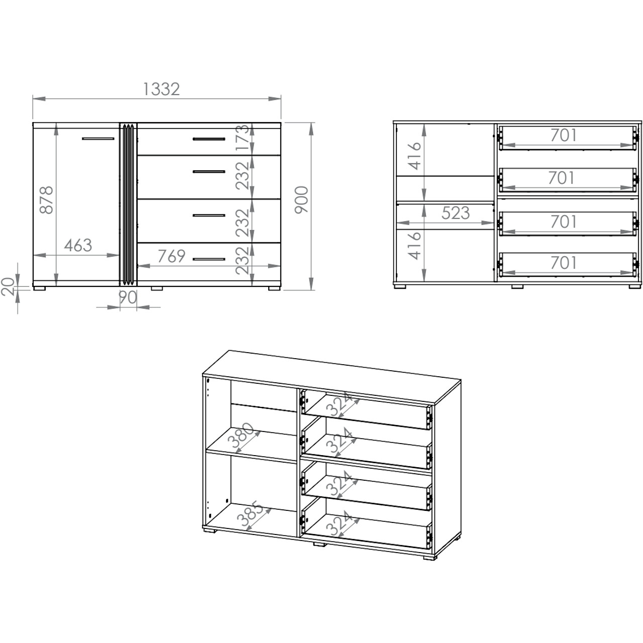 Storage cabinet FLORES FS04 castello oak / white gloss