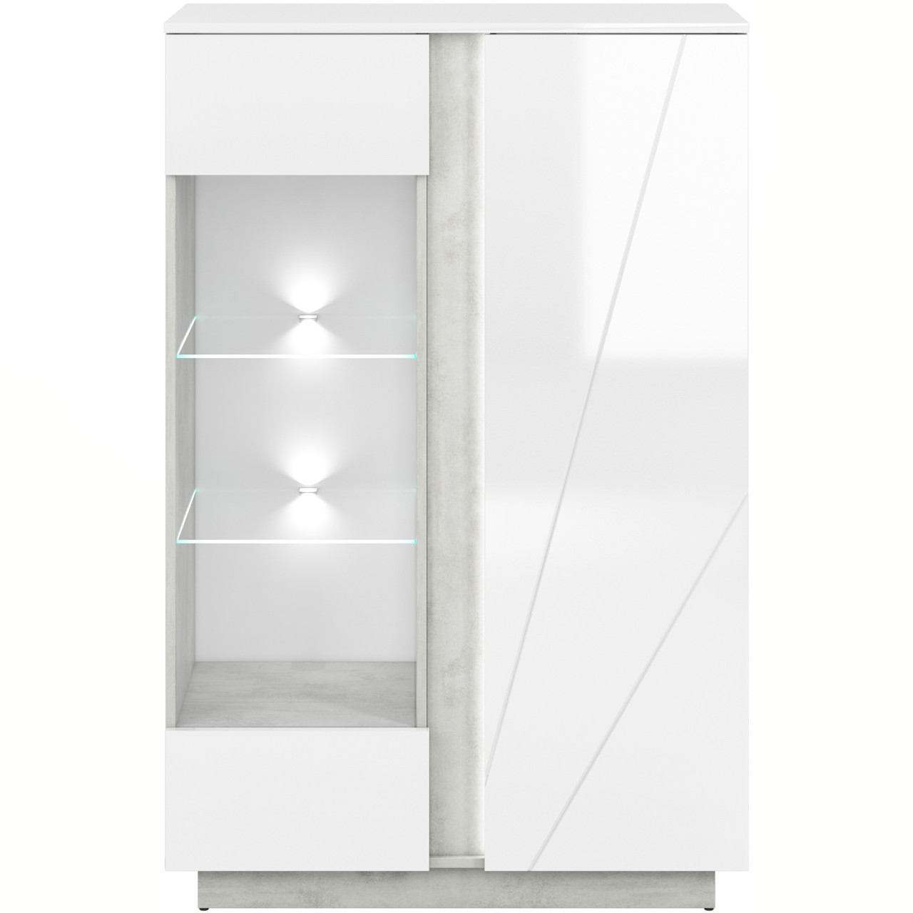 Display Cabinet LORA LA04 silver concrete / white gloss