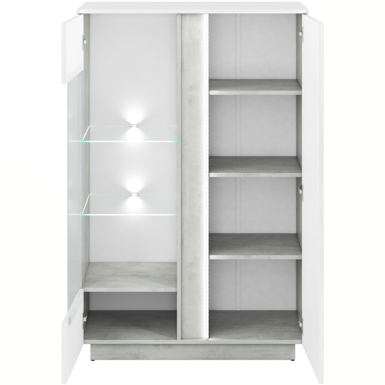 Display Cabinet LORA LA04 silver concrete / white gloss