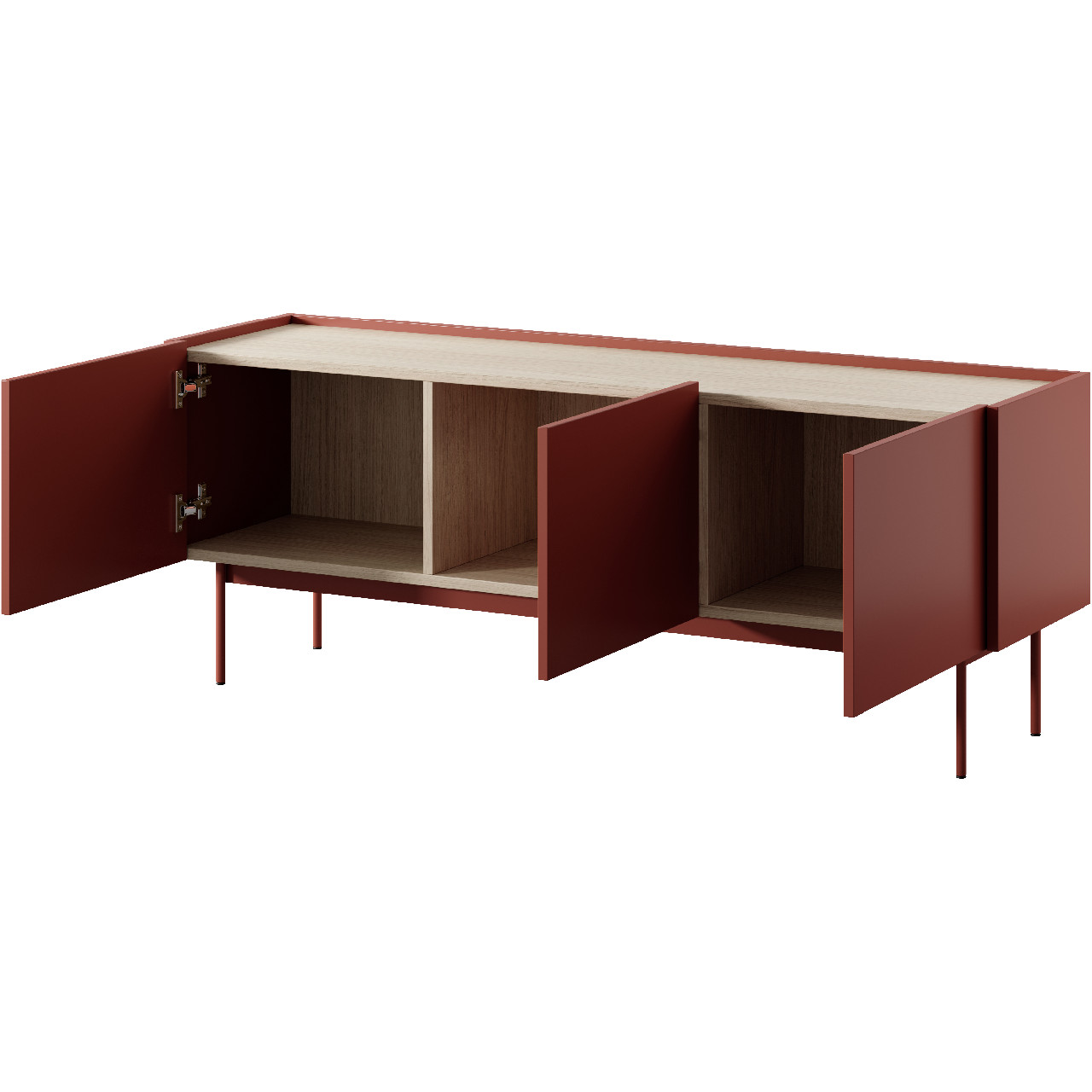 TV cabinet COLOUR 01 ceramic red / linea oak