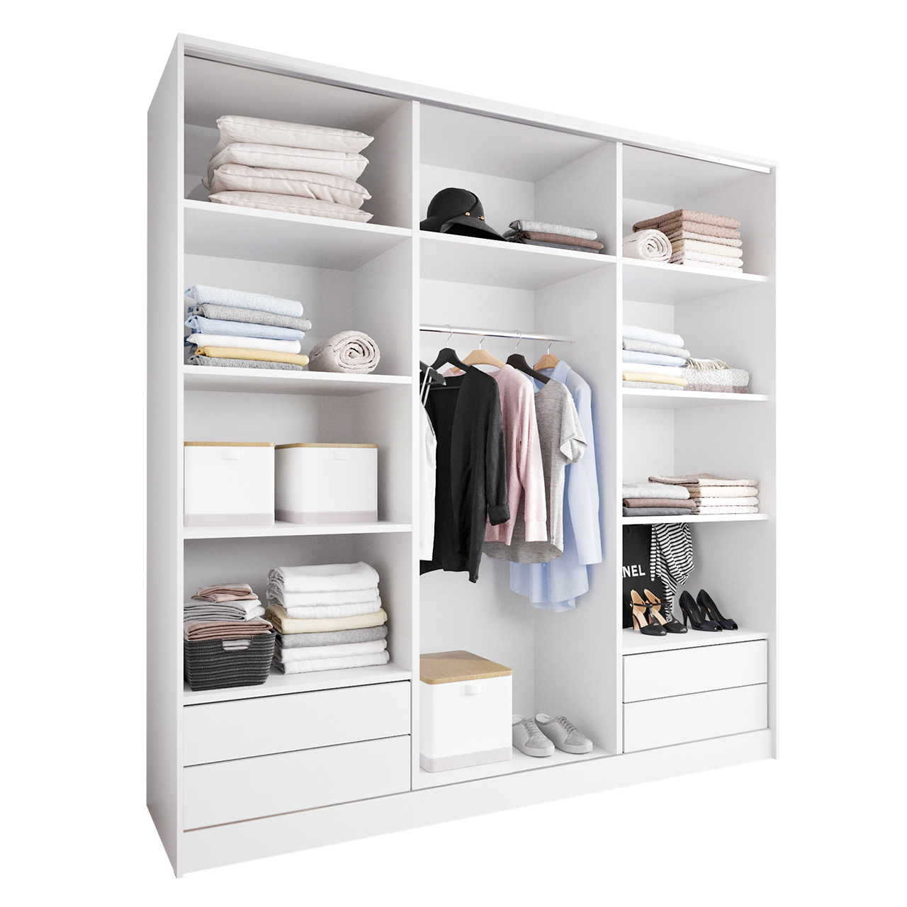 Sliding Wardrobe with Mirror and Drawers GRANO C 200 white