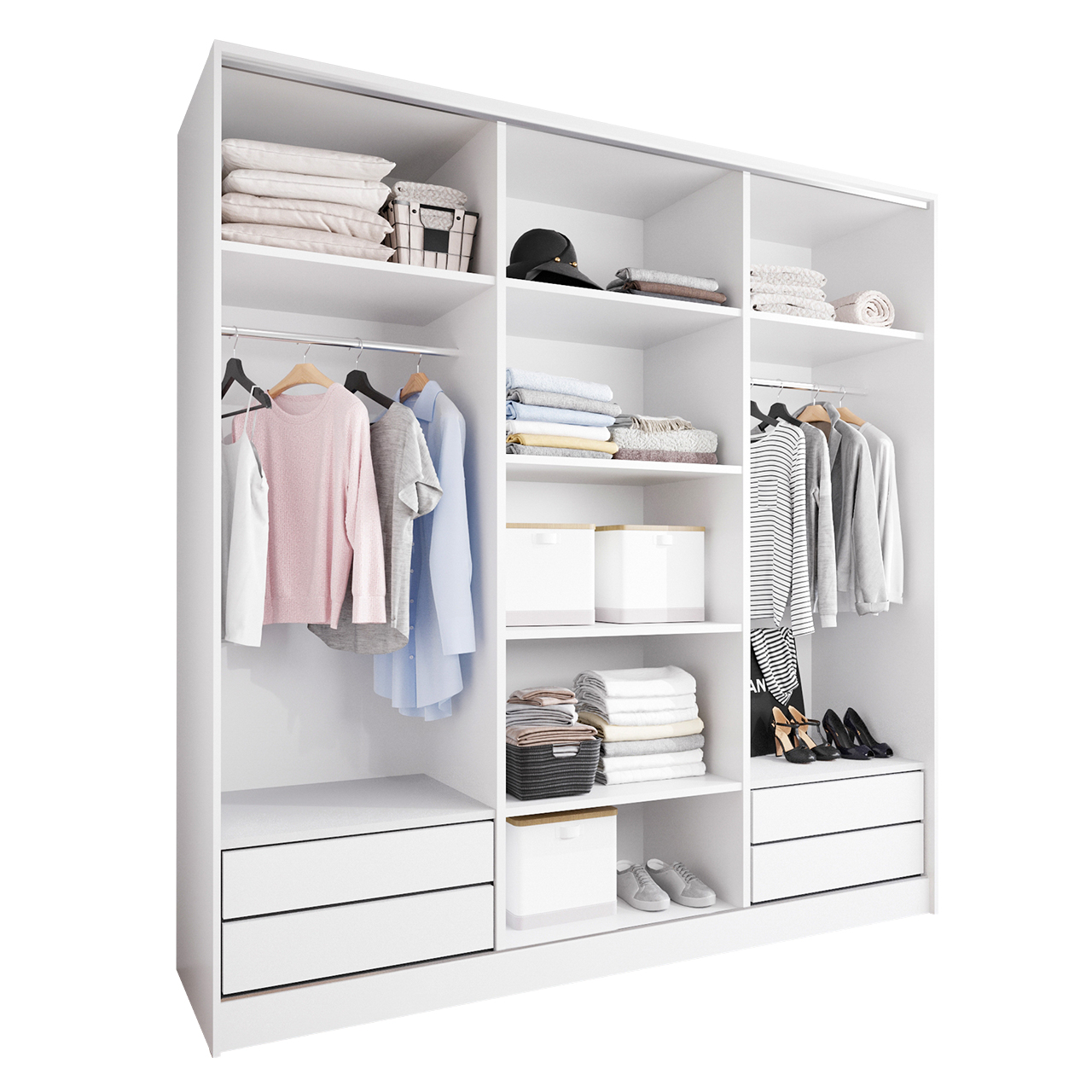 Sliding Wardrobe with Mirror and Drawers GRANO D 200 white