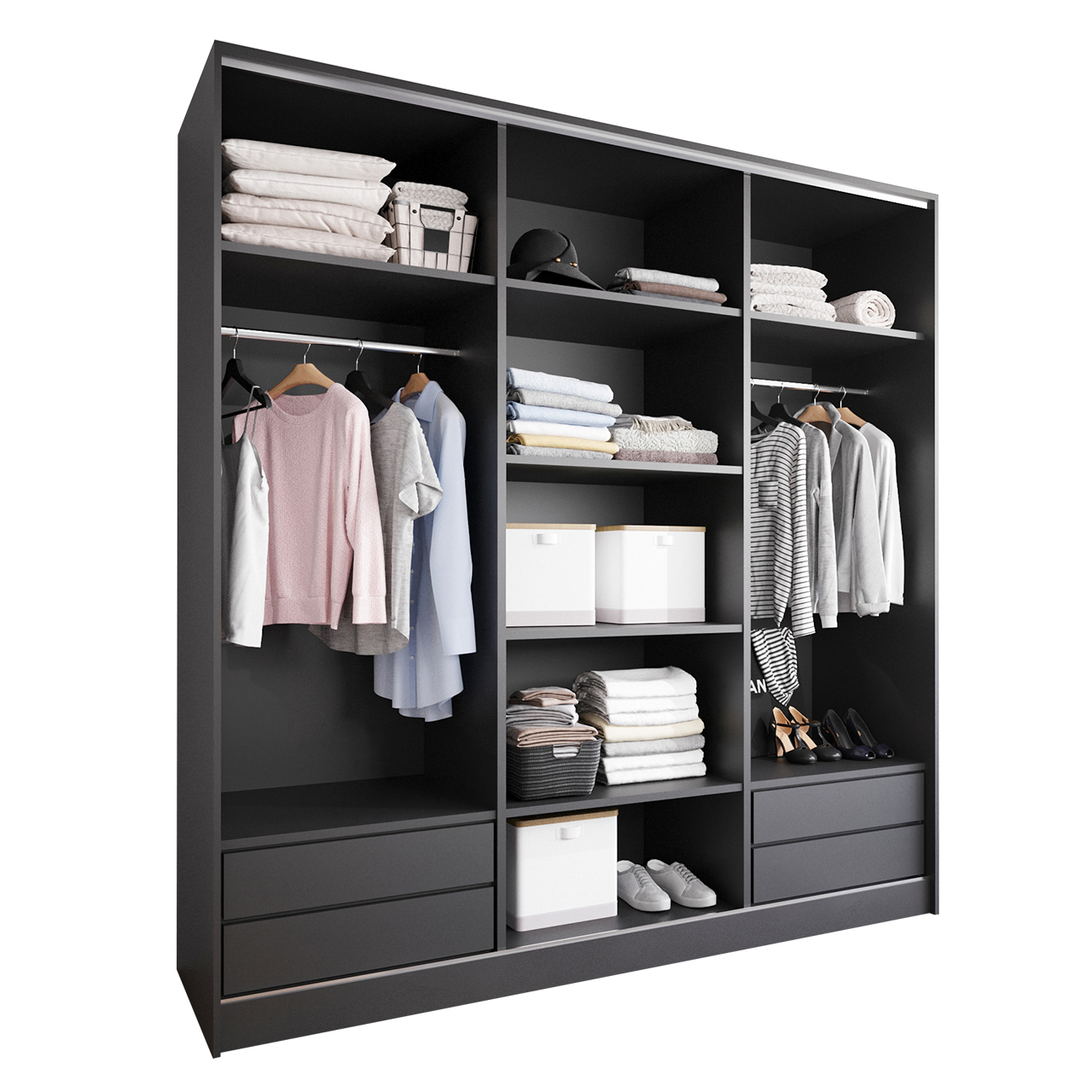 Sliding Wardrobe with Mirror and Drawers GRANO D 200 black