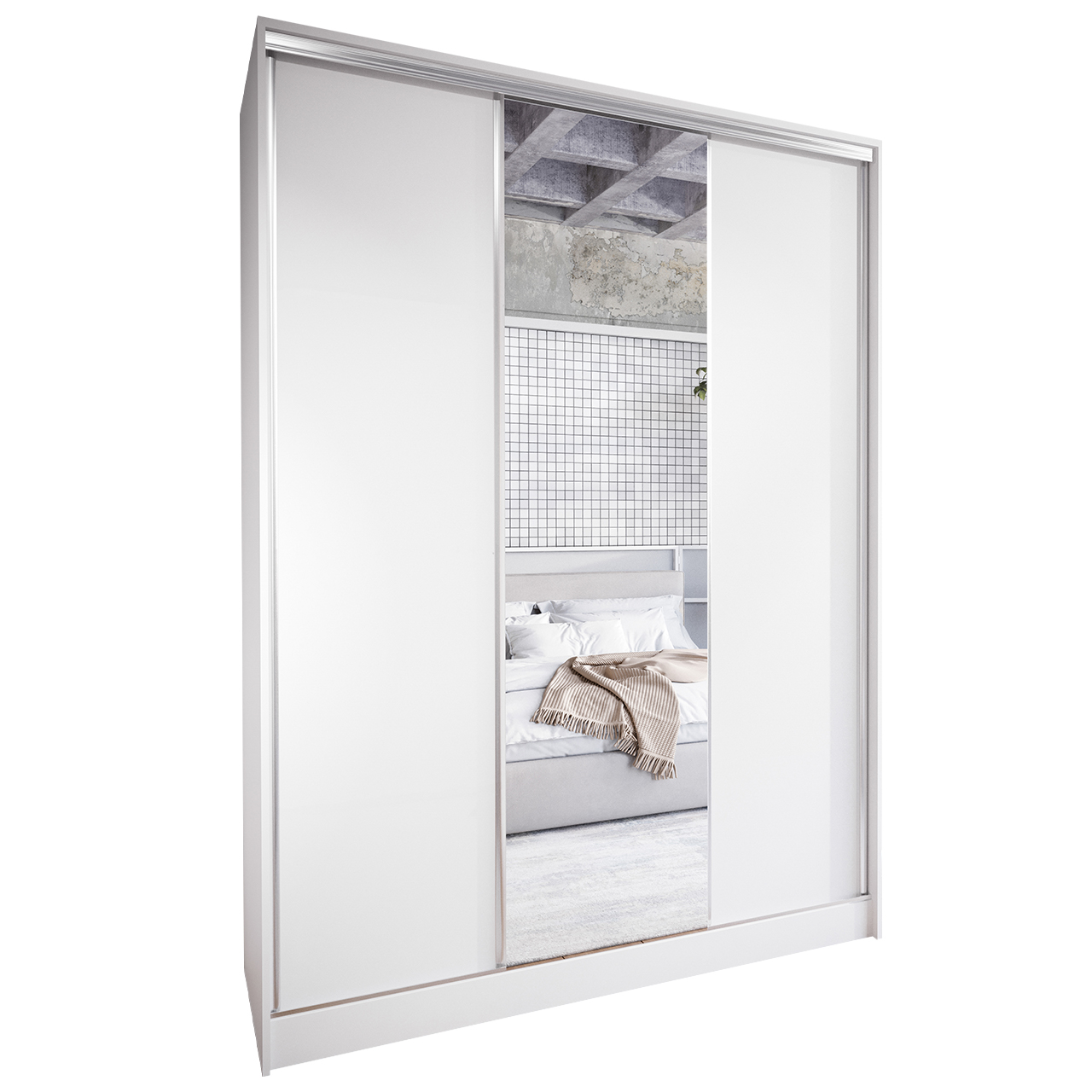 Sliding Wardrobe with Mirror and Drawers CORINA C 150 white