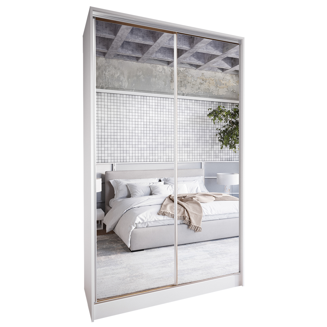 Sliding Wardrobe with Mirror and Drawers GRANO C 120 white