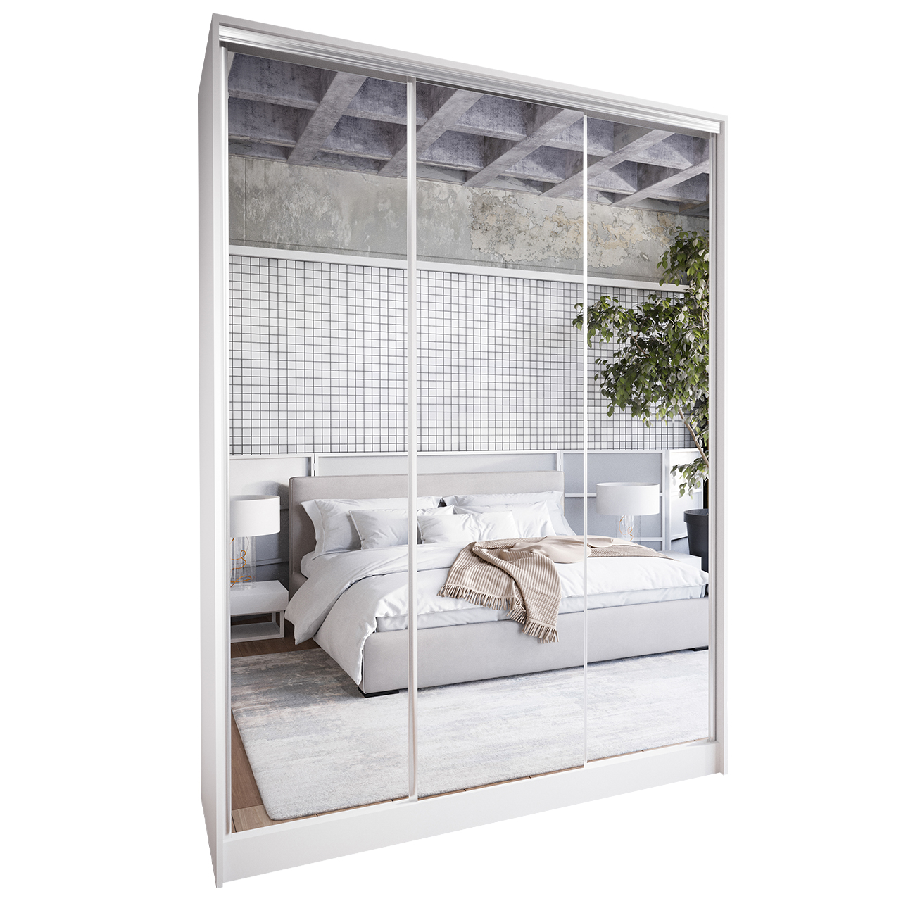Sliding Wardrobe with Mirror and Drawers GRANO D 150 white