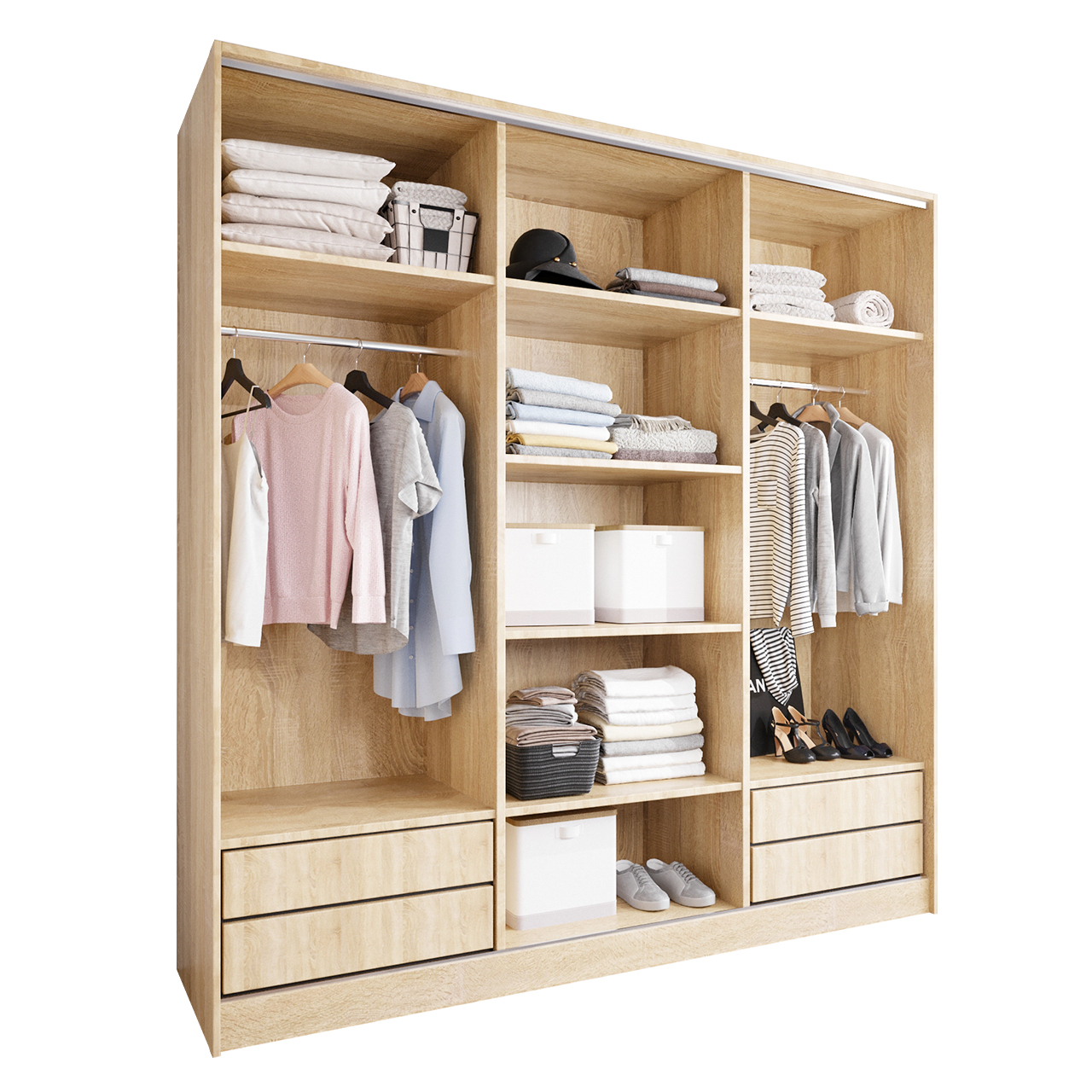 Sliding Wardrobe with Mirror and Drawers GRANO D 180 sonoma