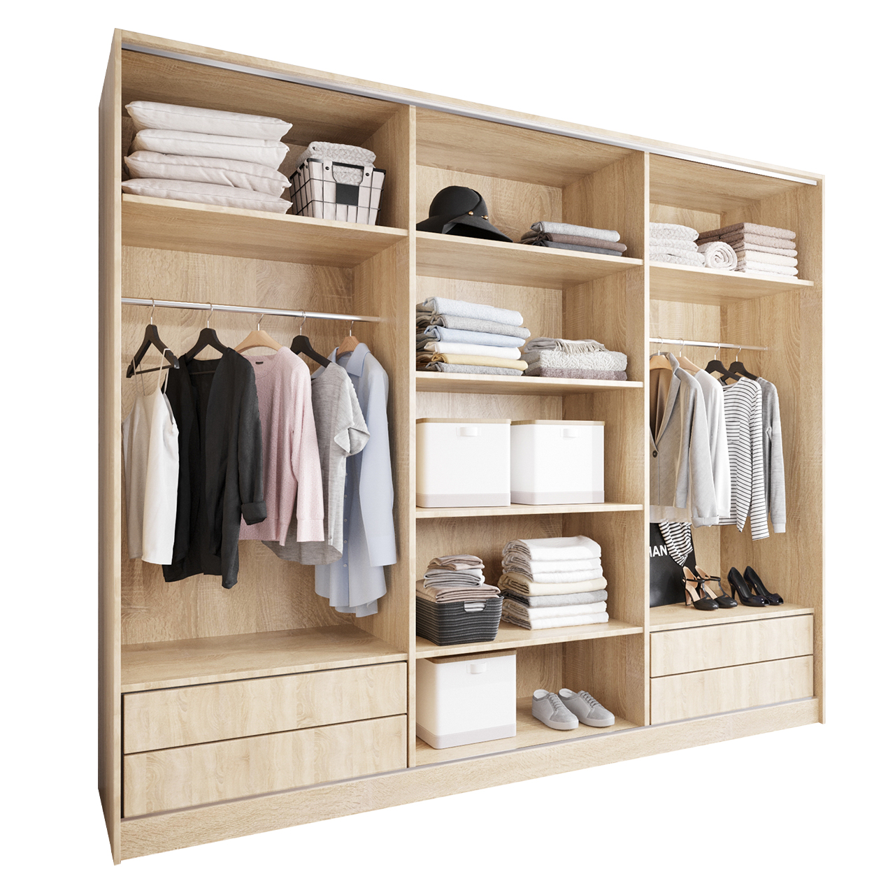 Sliding Wardrobe with Mirror and Drawers GRANO D 270 sonoma